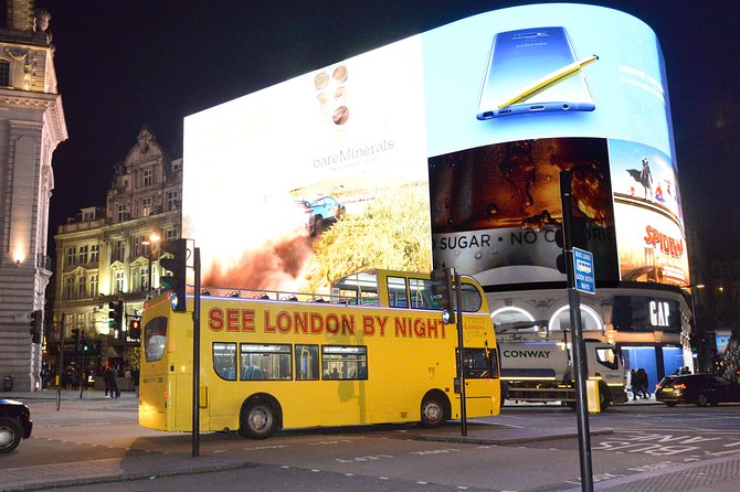 London by Night Sightseeing Tour - Open Top Bus - Piccadilly to Fortnum and the West End glow