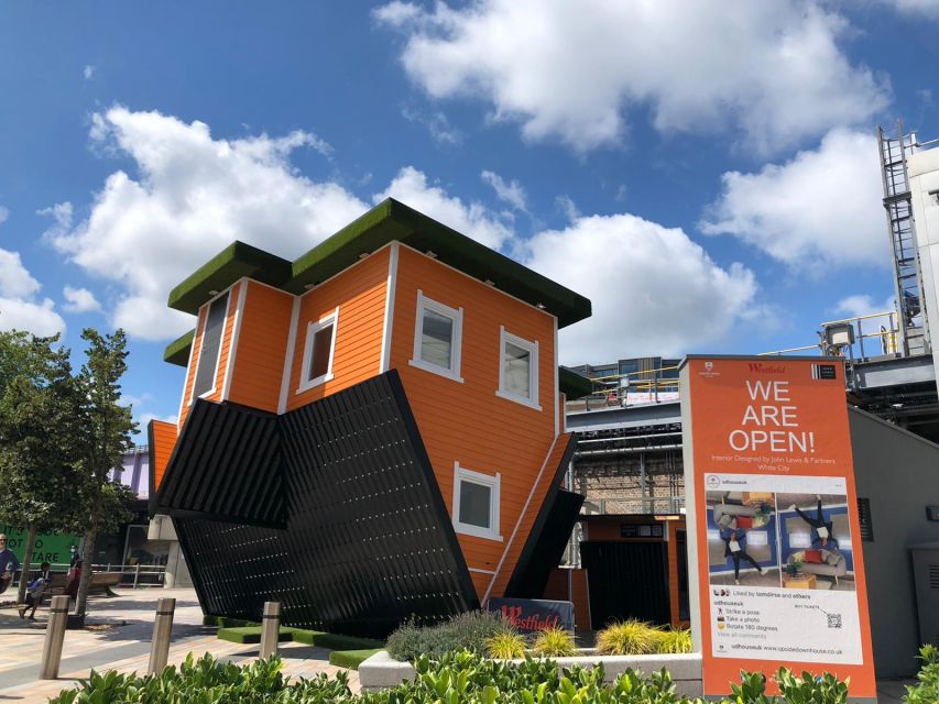 London: Upside Down House Westfield White City Entry Ticket - That Warm Orange Exterior and First Photo Moment